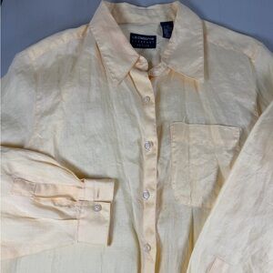 Liz Claiborne Petite Light Yellow 100% Ramie Linen-Look Shirt PM